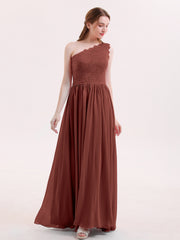 Robes avec Une Epaule Dentelle et Mousseline terracotta Grande Taille