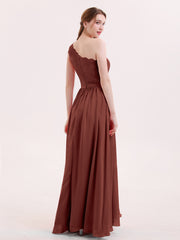 Robes avec Une Epaule Dentelle et Mousseline terracotta