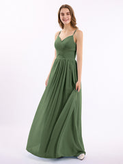 Col en Cœur Mousseline Robe avec Spaghetti Bretelle Olive Verte Grande Taille
