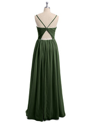 Col en Cœur Mousseline Robe avec Spaghetti Bretelle Olive Verte