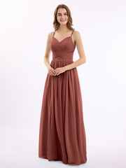 Col en Cœur Mousseline Robe avec Spaghetti Bretelle terracotta Grande Taille