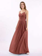 Col en Cœur Mousseline Robe avec Spaghetti Bretelle terracotta