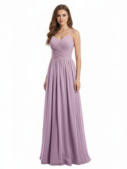 Col en Cœur Mousseline Robe avec Spaghetti Bretelle Glycine