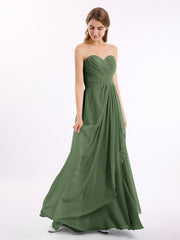 Sans Bretelles Col En Cœur Mousseline Robes Olive Verte Grande Taille