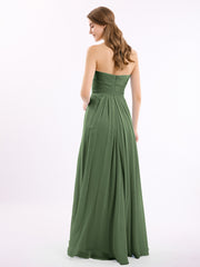Sans Bretelles Col En Cœur Mousseline Robes Olive Verte