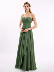Sans Bretelles Col En Cœur Mousseline Robes Olive Verte