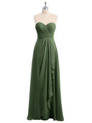 Sans Bretelles Col En Cœur Mousseline Robes Olive Verte
