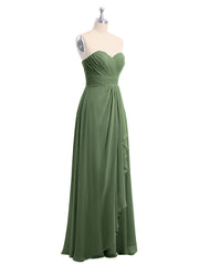 Sans Bretelles Col En Cœur Mousseline Robes Olive Verte