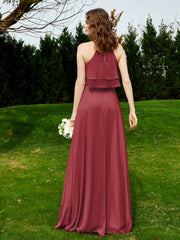 Deux Couches Volants Corsage Mousseline Robes Cannelle Rose