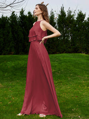 Deux Couches Volants Corsage Mousseline Robes Cannelle Rose