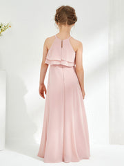 Robes de Demoiselle d'Honneur Junior avec Volants à Deux Couches Rose Poudré