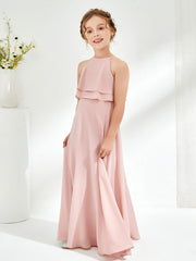Robes de Demoiselle d'Honneur Junior avec Volants à Deux Couches Rose Poudré