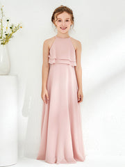 Robes de Demoiselle d'Honneur Junior avec Volants à Deux Couches Rose Poudré