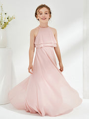 Robes de Demoiselle d'Honneur Junior avec Volants à Deux Couches Rose Poudré