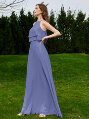 Deux Couches Volants Corsage Mousseline Robes Pervenche