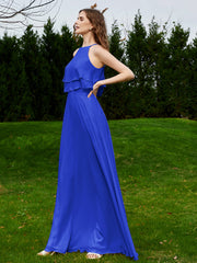 Deux Couches Volants Corsage Mousseline Robes Bleu Royale