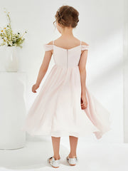 Robe de Fille Plissée à Hors de l'Épaule Pétale Rose