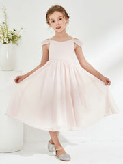 Robe de Fille Plissée à Hors de l'Épaule Pétale Rose
