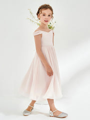 Robe de Fille Plissée à Hors de l'Épaule Pétale Rose