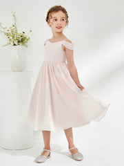 Robe de Fille Plissée à Hors de l'Épaule Pétale Rose
