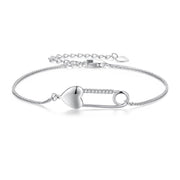 Chaîne de bracelet en argent sterling avec épingle en forme de cœur