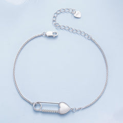 Chaîne de bracelet en argent sterling avec épingle en forme de cœur
