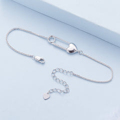 Chaîne de bracelet en argent sterling avec épingle en forme de cœur