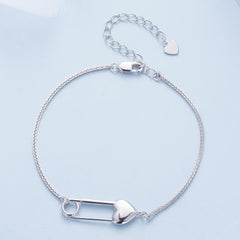 Chaîne de bracelet en argent sterling avec épingle en forme de cœur