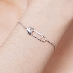 Chaîne de bracelet en argent sterling avec épingle en forme de cœur
