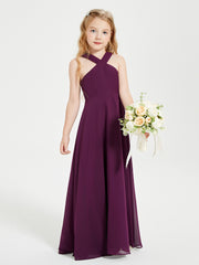 Robes de Demoiselles d'Honneur Junior Longues à Décolleté Grec Raisin