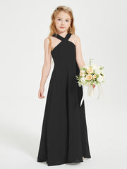 Robes de Demoiselles d'Honneur Junior Longues à Décolleté Grec Noir