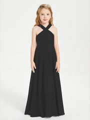 Robes de Demoiselles d'Honneur Junior Longues à Décolleté Grec Noir