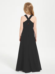 Robes de Demoiselles d'Honneur Junior Longues à Décolleté Grec Noir