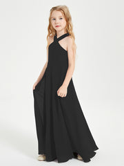 Robes de Demoiselles d'Honneur Junior Longues à Décolleté Grec Noir