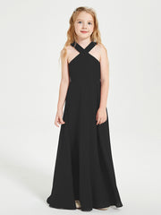 Robes de Demoiselles d'Honneur Junior Longues à Décolleté Grec Noir