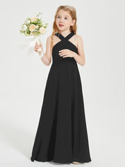 Robes de Demoiselles d'Honneur Junior Longues à Décolleté Grec Noir