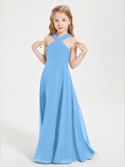 Robes de Demoiselles d'Honneur Junior Longues à Décolleté Grec Bleu