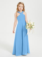Robes de Demoiselles d'Honneur Junior Longues à Décolleté Grec Bleu