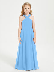 Robes de Demoiselles d'Honneur Junior Longues à Décolleté Grec Bleu
