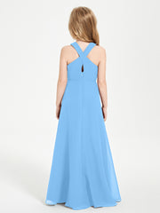 Robes de Demoiselles d'Honneur Junior Longues à Décolleté Grec Bleu