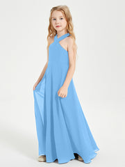 Robes de Demoiselles d'Honneur Junior Longues à Décolleté Grec Bleu