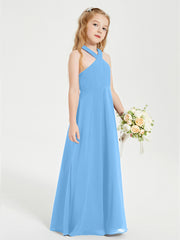 Robes de Demoiselles d'Honneur Junior Longues à Décolleté Grec Bleu