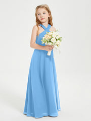 Robes de Demoiselles d'Honneur Junior Longues à Décolleté Grec Bleu