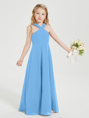 Robes de Demoiselles d'Honneur Junior Longues à Décolleté Grec Bleu