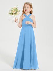 Robes de Demoiselles d'Honneur Junior Longues à Décolleté Grec Bleu
