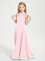 Robes de Demoiselles d'Honneur Junior Longues à Décolleté Grec Rose Pâle