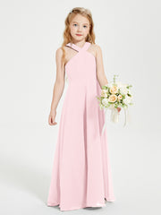 Robes de Demoiselles d'Honneur Junior Longues à Décolleté Grec Rose Pâle