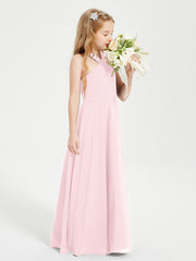 Robes de Demoiselles d'Honneur Junior Longues à Décolleté Grec Rose Pâle