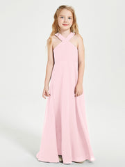 Robes de Demoiselles d'Honneur Junior Longues à Décolleté Grec Rose Pâle