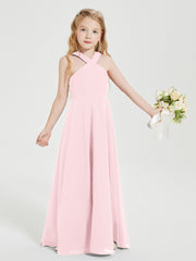 Robes de Demoiselles d'Honneur Junior Longues à Décolleté Grec Rose Pâle